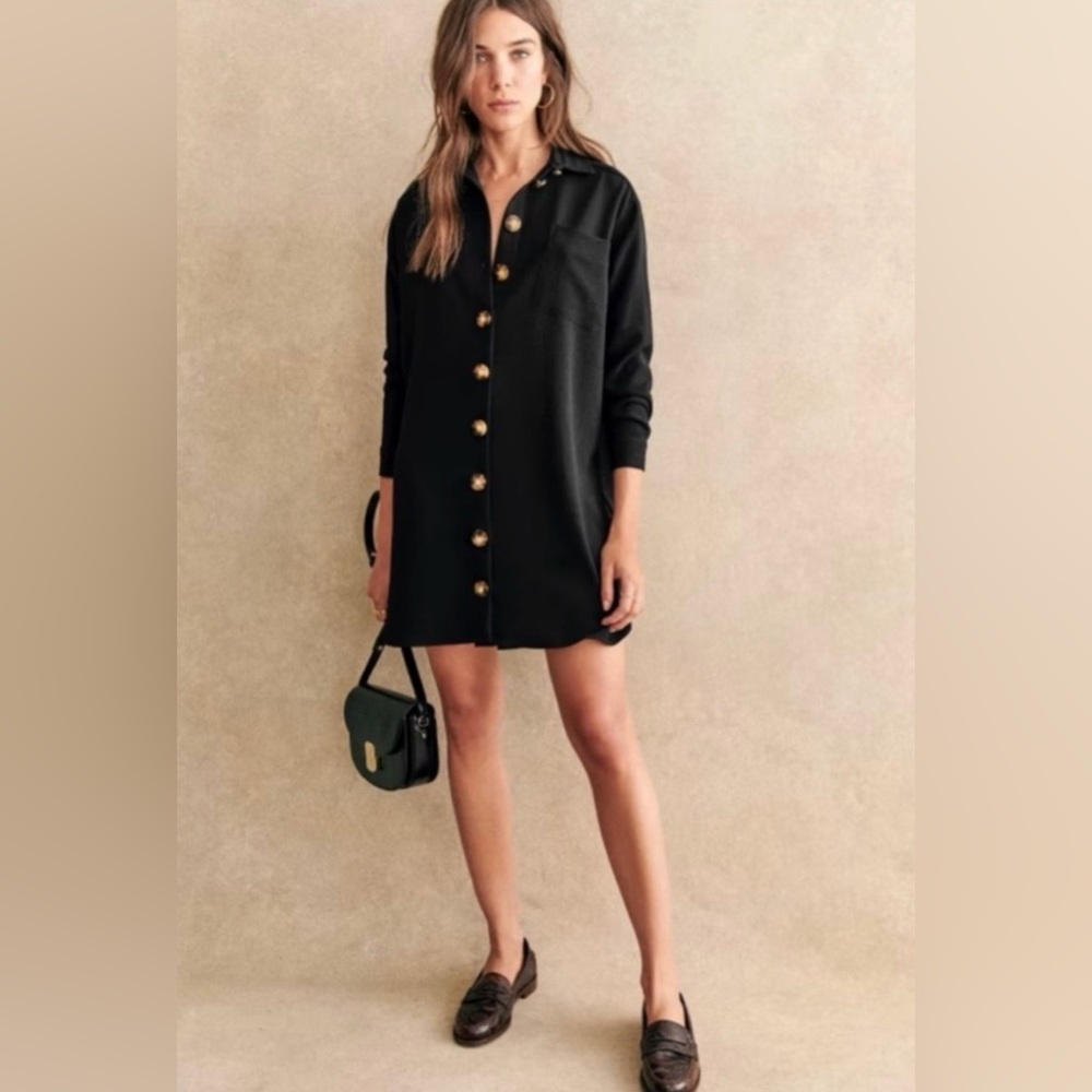 Sézane Sadie Black Button-Up Shirt Dress